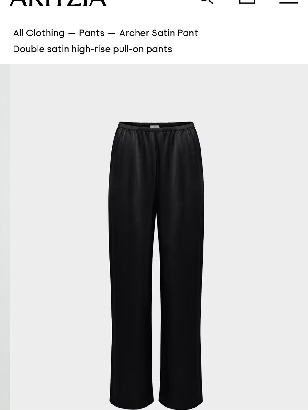 Aritzia Archer Satin Pants Babaton Black Size Small